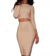 Celebritystyle beige top & skirt 2pc bandage dress thick fabric US seller