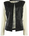 Ellen Tracy Women's Embroidered Faux Leather Ponte Jacket
