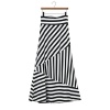 Tenworld Women Asymmetric Striped High Waist Cotton Fold Over Stretch Maxi Skirt