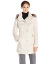 Kenneth Cole New York Women's Chevron Down Coat with Faux-Fur Trim