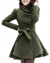 Forever&Love Women's Fold-Collar Tie Front Wool-like Coats with Skirted Hem