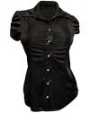 eVogues Women's Plus Size Satiny Button Front Dress Shirt