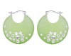 G&H Hand Crafted Green Lucite Silver Click-Top Hoop Earrings with Swarovski Crystals