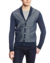 John Varvatos Star USA Men's Shawl Collar Button Front Cardigan Sweater, Stream, Large
