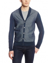 John Varvatos Star USA Men's Shawl Collar Button Front Cardigan Sweater, Stream, Large