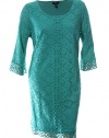 Alfani Women's Plus 3/4 Sleeve Embroidered Scoop Neck Dress 3x Aquamarine
