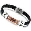 Father's Day Gfit Mens Stainless Steel Black Braided Leather Punk Cuff Bangle Bracelet with Gift Box