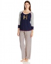Tommy Hilfiger Women's Classic Pajama Set , Pea Coat/Grey/Stripe Pea Coat, Medium