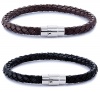 FIBO STEEL 2PCS Stainless Steel Magnetic Clasp Braided Leather Bracelet for Men Women Wrist Cuff Bracelet 7.5-8.5 inches