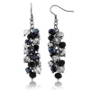 2 Black and Silver Cluster Faceted Crystal Dangle Hook Earrings For Women