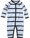 Ralph Lauren Baby Boys' Striped Long Sleeve 1 Piece Outfit Onesie Coveralls (9 Months, Navy / Light Blue)