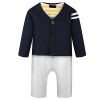 Baby Boy Navy Jumpsuit Romper 2 Pcs Long Sleeve Clothing Outfit Sets with Jacket
