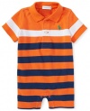 Ralph Lauren Baby Boys Striped Cotton Mesh Shortall (6 Months, Vibrant Orange Multi)