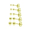 925 Sterling Silver Yellow Gold Flash Five Pair Set of Round Ball Bead Stud Earrings in Sizes 2mm 3mm 4mm 5mm 6mm