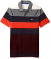 Lacoste Men's Short Sleeve Bold Stripe Pique Polo, Redcurrant Bush/Multi, 7