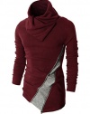 H2H Mens Fashion Turtleneck Slim Fit Pullover Sweater Oblique Line Bottom Edge MAROON US M/Asia L (KMTTL045)