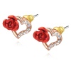 Bluegrass Lovely Red Rose Embedded Austrian Crystal Gold Plated Heart Shaped Earrings