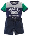 Ralph Lauren Baby Boys 2-Piece Colorblocked Tee & Shorts Set Aviator Navy (9 Months)