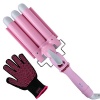 Waker WK-32PW 3 Barrels Ceramic Curling Wand Hair Waver Iron,Professional Salon Hair Styling Tool with LCD Display,32mm,Pink&White