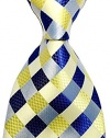 Scott Alone : New Classic Yellow Dark Blue Gray 100% New Jacquard Woven Silk Men's Tie Necktie