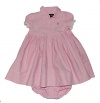 Ralph Lauren Polo Infant Girls Pink Oxford Eyelet Trim Dress Set (12 Months)