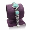 Tibet Silver Plated Genuine Turquoise Link Circle Wristband Bangle Bracelet