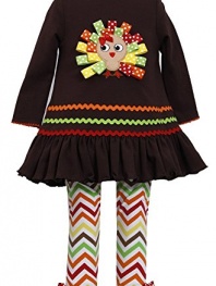 Bonnie Jean Little Girls Thanksgiving Ribbon Turkey Dress Legging Set, brown, 24M