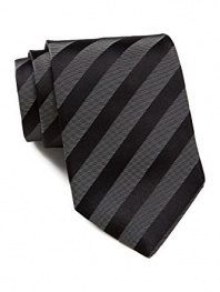 Hugo Boss Men's Italian Stripe Silk Tie, OS, Black