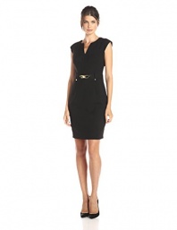 Calvin Klein Women's Shift Dress with Gold Hardware, Black, 8