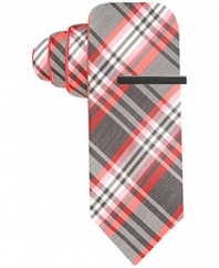 Alfani Red Stevie Plaid & Solid Reversible Skinny Tie