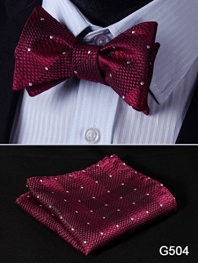 Say's Necktie - Check Polka Dot Floral Men Woven Silk Wedding Self Bow Tie handkerchief Set / Design: 4