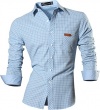 jeansian Men's Long Sleeves Plaid Slim Fit Button Down Dress Shirt Tops 8615