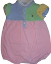 Ralph Lauren Polo Infant Girl's Short Sleeve Patchwork Baby Romper Pink Multicolor (3 Months)