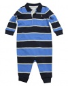 Ralph Lauren Baby Boys' Coverall Bodysuit Long sleeve striped (6 Months, Riviera Blue)