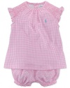 Ralph Lauren Baby Girls 2-Piece Smocked Gingham Top & Floral Shorts Set Pink/White (6 Months)