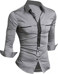 jeansian Men's Casual Slim Fit Long Sleeves Dress Shirts Tops 8514