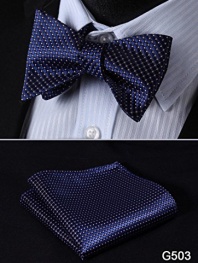 Say's Necktie - Check Polka Dot Floral Men Woven Silk Wedding Self Bow Tie handkerchief Set / Design: 3