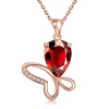 SDLM Attractive Filigree Butterfly with Teardrop Ruby Rose Gold Plated Pendant Necklace