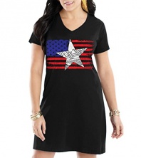 Women's We The People American Flag V-Neck Nightshirt (Black, Large/X-Large)