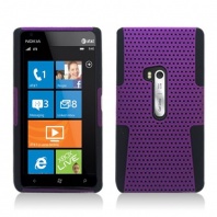 Nokia Lumia 920 [AT&T] Hybrid Double Layer Skin Case + Perforated Armor (Black / Purple)