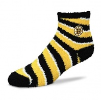 For Bare Feet NHL Candy Cane Stripe Fuzzy Sleep Sock -Size-Medium-Boston Bruins