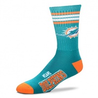 NFL 4 Stripe Deuce Crew Socks Mens-Miami Dolphins-Size Large(10-13)