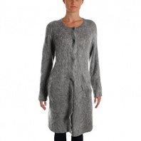 Eileen Fisher Womens Petites Alpaca Blend Snap Closure Sweatercoat