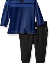 Splendid Baby Boys' Striped Crew Top with Pant Set, Royal Blue, 6-12 Months