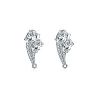 Gnzoe Silver Plated Fashion Cubic Zirconia Leaves Shape Wedding Stud Earring for Womens