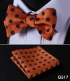 Say's Necktie - Check Polka Dot Floral Men Woven Silk Wedding Self Bow Tie handkerchief Set / Design: 16