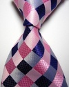 Dream Pole Modern Ties Checks Pink Purple White 100% Silk Men's Necktie